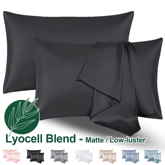 VEVOOTEX Cooling Lyocell Blend Silky Satin Pillowcases Soft 2 Pack Standard 20"x26" Black