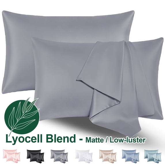 VEVOOTEX Cooling Lyocell Blend Silky Satin Pillowcases Soft 2 Pack Standard 20"x26" Silver Grey