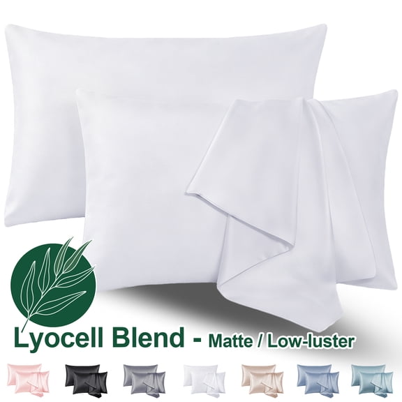 VEVOOTEX Cooling Lyocell Blend Silky Satin Pillowcases Soft 2 Pack Standard 20"x26" White