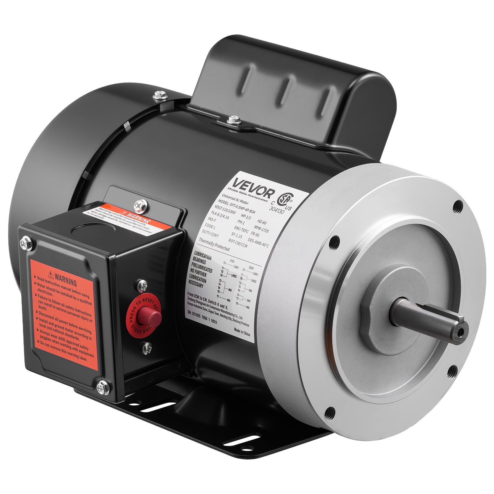 Torque Compressor VEVOR 0.5 HP Electric Motor, 1725RPM Air Compressor Motor, CW/CCW ...