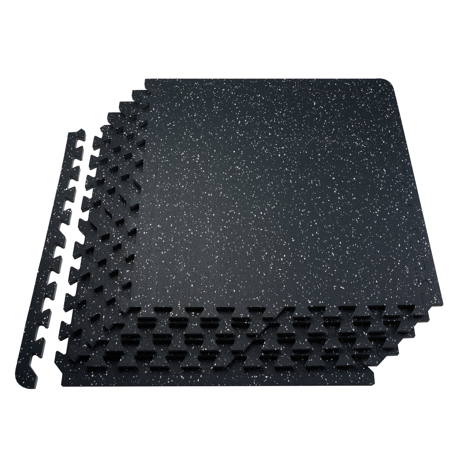 VEVOR 0.56 Inch Thick Gym Floor Mats, 12 Tiles Rubber Top with EVA Foam, 24" x 24" Gym Flooring Workout Mats with 48 sq.ft Coverage, Interlocking Puzzle Gym Mats for Gym, Home, Garage, Black & White
