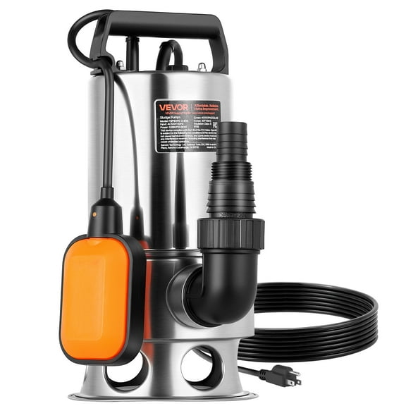 VEVOR 0.68 HP Submersible Sump Pump, 4000 GPH, Stainless Steel Submersible Sewage Dirty Clean Water Pump with Automatic Float Switch, Long Cord, 30 ft Max Lift, for Pools, Garden, Flooded Basement