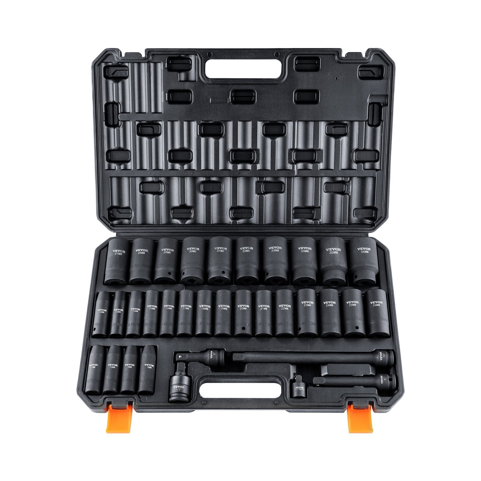 VEVOR 1/2 Drive Impact Socket Set, 23-delige Socket Set SAE (7/16 -1) & Metrisch (13-24mm) 6 Point Cr-V Legering Staal voor Auto Reparatie met Ratel Handvat Robuuste Bouw Opbergkoffer