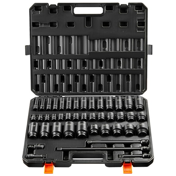VEVOR 1/2" Drive Impact Socket Set, 43 Piece Deep & Shallow Socket Set SAE 3/8" to 1-1/2", 6 Point Cr-Mo Alloy Steel for Auto Repair, Easy-to-Read Size Markings, Rugged Construction, Storage Case