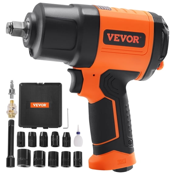 VEVOR 1/2-Inch Air Impact Wrench, High Torque Up to 1400 ft-lbs, Lightweight 4.6 lb Design Pneumatic Impact Gun with 11-PCS 1/2-Inch DriveCR-VSteel Impact Socket Set & Carrying Case