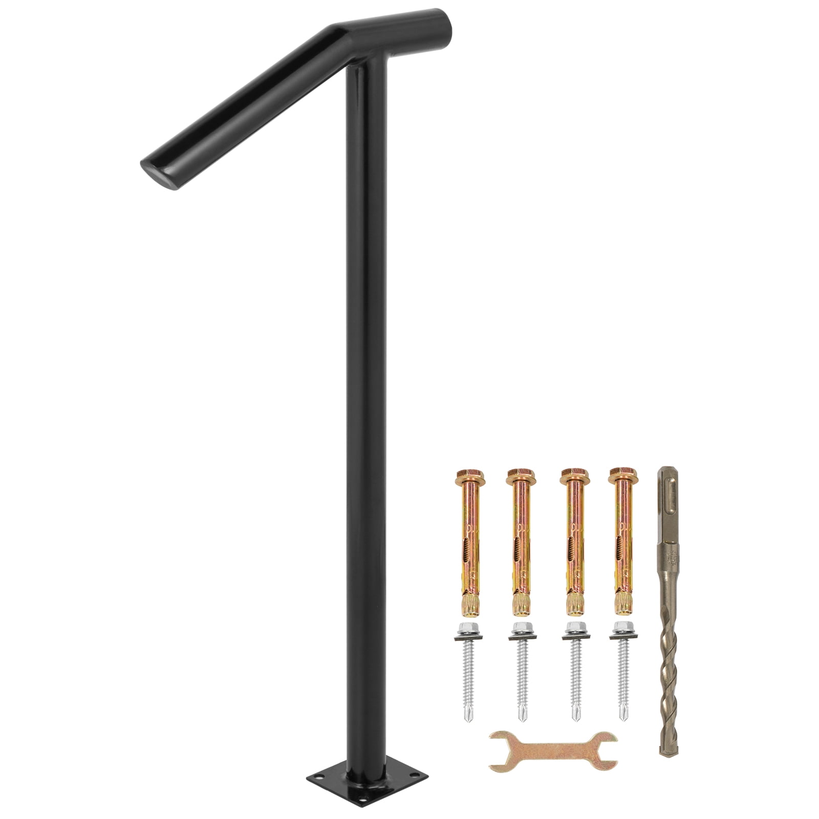 Black Powder-Coated Iron Single Post Handrail for 1-2 Steps