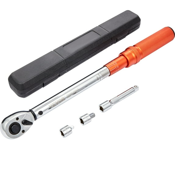 VEVOR 1/4 3/8 & 1/2 inch Drive Click Torque Wrench 10-250in.lb Dual-Direction Mechanical Dual Range Kit with Adapters Orange - 10-150ft.lb