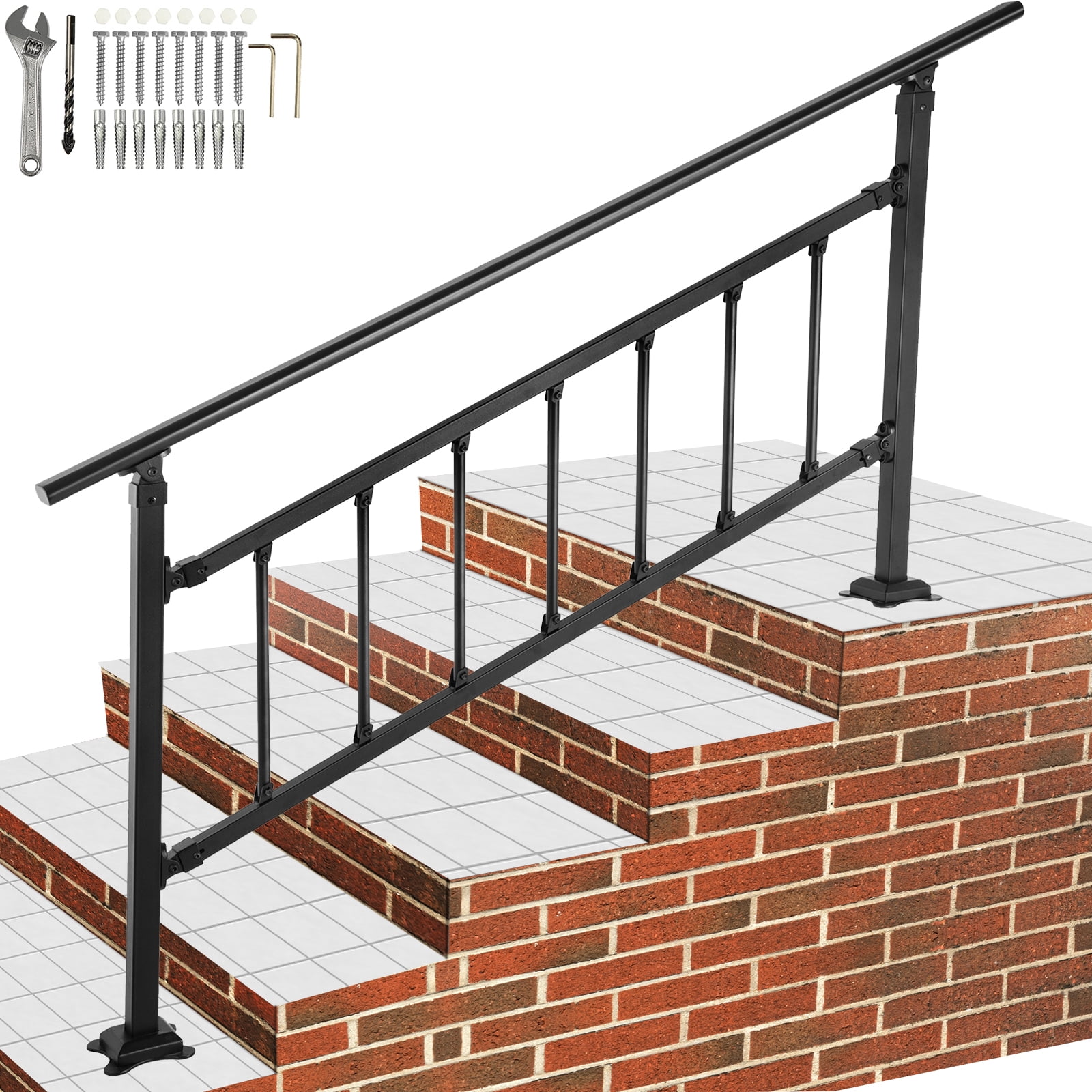 VEVOR 4 ft. Handrails for Outdoor Steps Fit 4 or 5 Steps Outdoor Stair  Railing Wrought Iron Handrail with baluster, Black LTFS4H5BHSTL00001V0 -  The