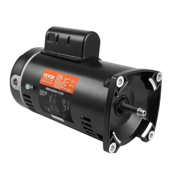 VEVOR 1.5 HP Pool Pump Motor, 56Y Frame, 115V((12.8 Amps))/230V(6.4 Amps) 3450 RPM, 60Hz, 1.1 Service Factor, 90F/250V Capacitor, CCW Rotation Square Flange Replacement Motor