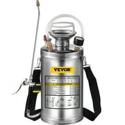 VEVOR 1.5G Stainless Steel Sprayer, Full Set with 16" Wand& Handle& 3.3" Reinforced Hose, Hand Pump Sprayer with Pressure Gauge&Safety Valve, Adjustable Nozzle Suitable for Gardening& Sanitizing