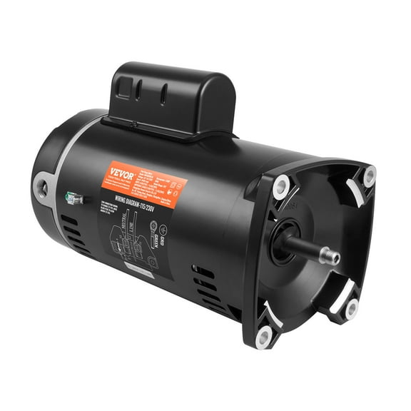 VEVOR 1 HP Pool Pump Motor, 56Y Frame, 115V(9 Amps)/230V(4.5 Amps) 3450RPM, 60Hz, 1.25 Service Factor, 90F/250V Capacitor, CCW Rotation Square Flange Replacement Motor