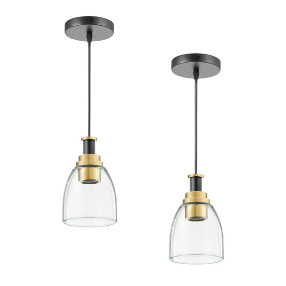 VEVOR 1-Light Pendant Light, 2 Pack, Kitchen Island Lights with Clear Glass Shade & Hanging Cord, Black and Gold Finish, Adjustable Height, Pendant Lighting for Bedroom, Hallway, Entryway, Kitchen