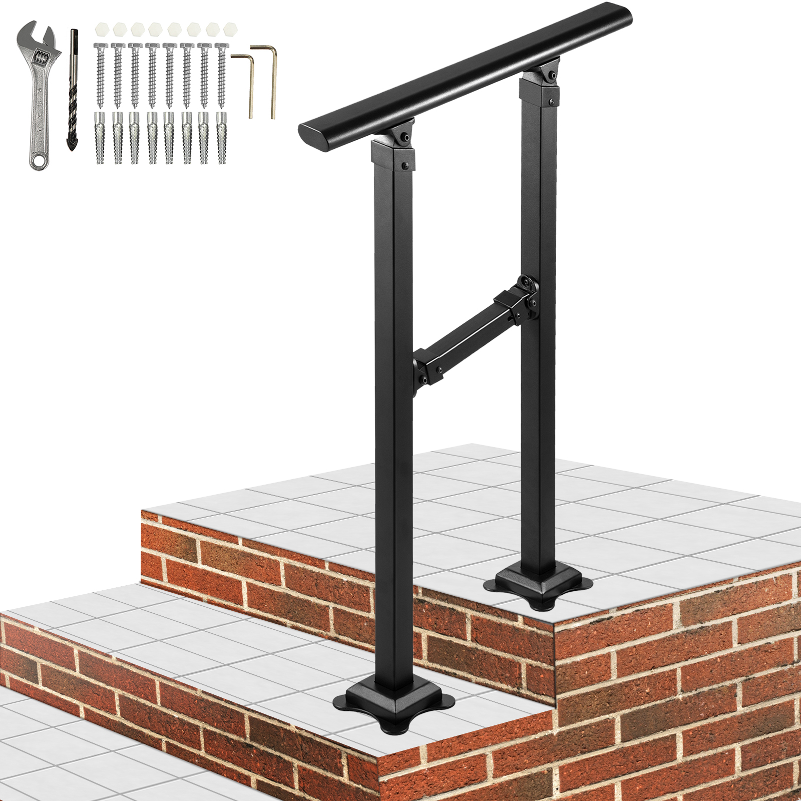 VEVORbrand Handrails for Outdoor Steps, Fit 3 or 4 Steps Outdoor Stair