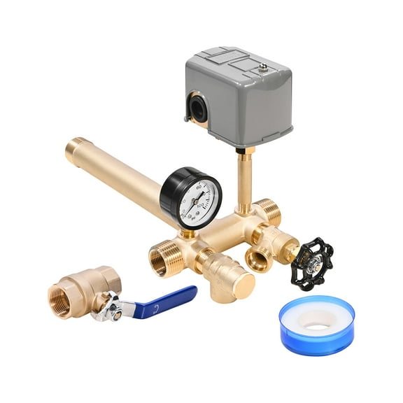 VEVOR 1" x 11" Well Pressure Tank Tee Kit, with 30/50PSI Switch, 8-Pieces Pure Brass Pressure Tank Installation Kit for Water Well, 1 in Gate Valve Included, Fit Most tanks with Diameter up to 16 in