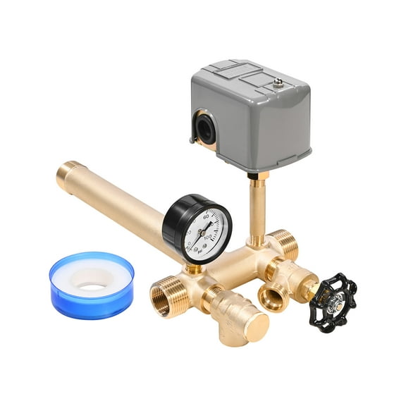 VEVOR 1" x 11" Well Pressure Tank Tee Kit, with 40/60PSI Switch, 7-Pieces Pure Brass Pressure Tank Installation Kit for Water Well, Fit Most Tanks with Diameters up to 16 Inches