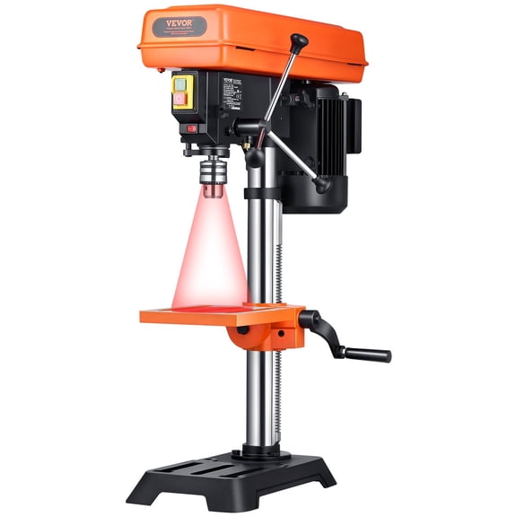 VEVOR 10 in Benchtop Drill Press, 6.2A Induction Motor, Tabletop Drilling Machine with 650 / 1050 / 1800 / 2350 / 3100 RPM Adjustable Speed, 0-45 Tilting Worktable, LED Work Light, for Wood Metal