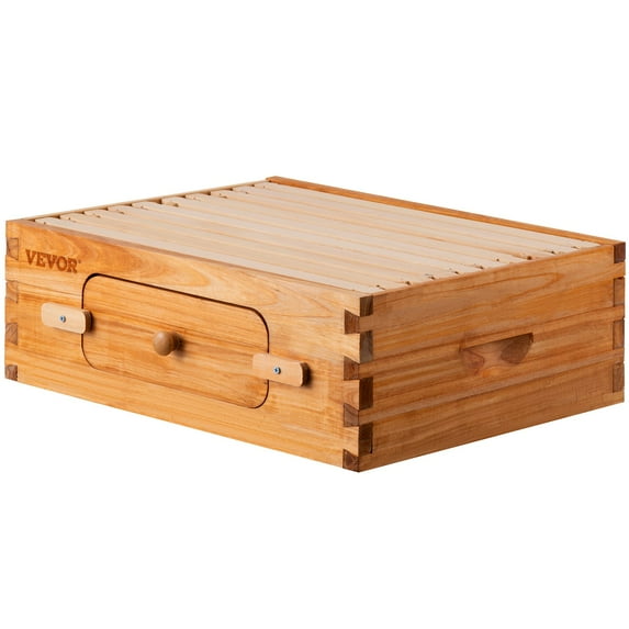 VEVOR 10-Frame Beehive Kit - 100% Natural Wood with Beeswax Coating, Includes 1 Medium Box, 10 Wooden Frames, and Waxed Foundations for Beginners and Professional Beekeepers