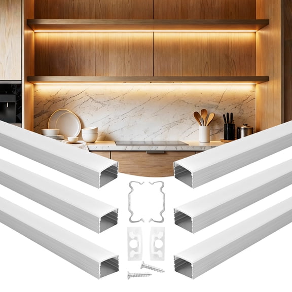 VEVOR 10-Pack 6.6 ft/2M Plus-Size U Shape LED Aluminum Channel, with Milky Cover, End Caps and Mounting Clips, Aluminum Profile for LED Strip Light, Easy Installation, for Under Cabinet Ceiling Coves