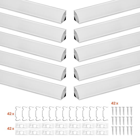 VEVOR 10-Pack 6.6 ft/2M V Shape LED Aluminum Channel, with Milky Cover, End Caps and Mounting Clips, Aluminum Profile for LED Strip Light Installations, Easy Installation, for Under Cabinet Counter