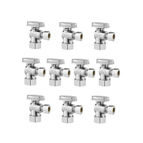 VEVOR 10-Pack Angle Stop Valve, 1/4 Turn Water Shut Off Valves, 1/2" Nominal (5/8" OD) Compression Inlet x 3/8" OD Compression Outlet Shutoff Valve for Bathroom Kitchen Toilet Shower Plumbing