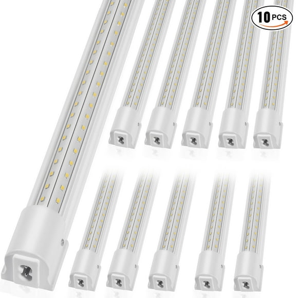 VEVOR 10 Pack LED Shop Light, 8 FT, 80W Linkable Shop Light Fixture, 10000 LM Ceiling Lights 59 in Power Cords with ON/OFF Switch 48 in Connector Cables, for Garage Warehouse Home Workkshop