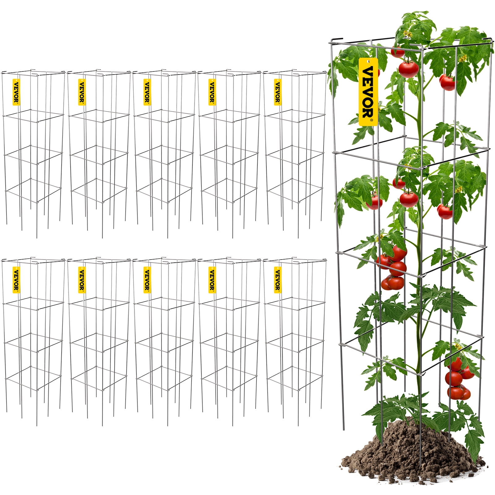 VEVOR 10 Pack Square Folding Tomato Cages 46" Plant Support Stake Tower