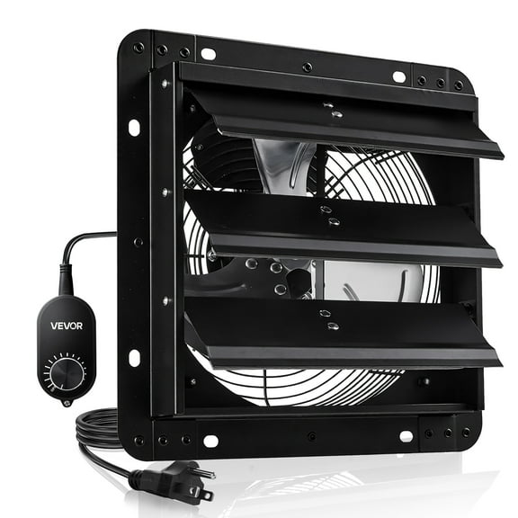 VEVOR 10 inch Shutter Exhaust Fan, Wall Mounted Attic Vent Fan with Variable Speed Controller, 900 CFM, AC Motor, Heavy-duty Steel, Low Noise for Shed, Garage, Greenhouse Ventilation Cooling, Black