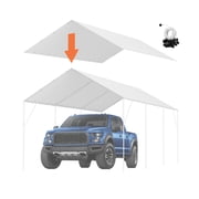 VEVOR 10 x 20 ft Carport Replacement Canopy Cover,Garage Top Tent Shelter Tarp Heavy-Duty Waterproof & UV Protected,Easy Installation with 40 Ball Bungeess Only Top Cover, Frame Not Include,White
