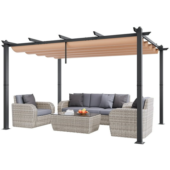 VEVOR 10'x13' Outdoor Retractable Pergola with Canopy, Aluminum Pergola with Retractable Canopy, Modern Pergola with Sun Shade Canopy for Patios, Gardens, Decks, Backyards (Beige)