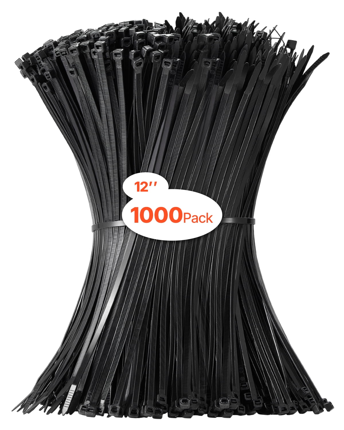 VEVOR 1000 Pack Cable Zip Ties, 12-inch Heavy Duty Cable Wire Ties with 50LBS High Tensile Strength, Multi-Purpose Self-Locking Nylon Tie Wraps, Heat & Cold Resistant for Indoor and Outdoor Use