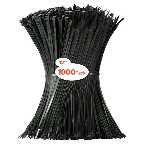 VEVOR 1000 Pack Cable Zip Ties, 12-inch Heavy Duty Cable Wire Ties with 50LBS High Tensile Strength, Multi-Purpose Self-Locking Nylon Tie Wraps, Heat & Cold Resistant for Indoor and Outdoor Use