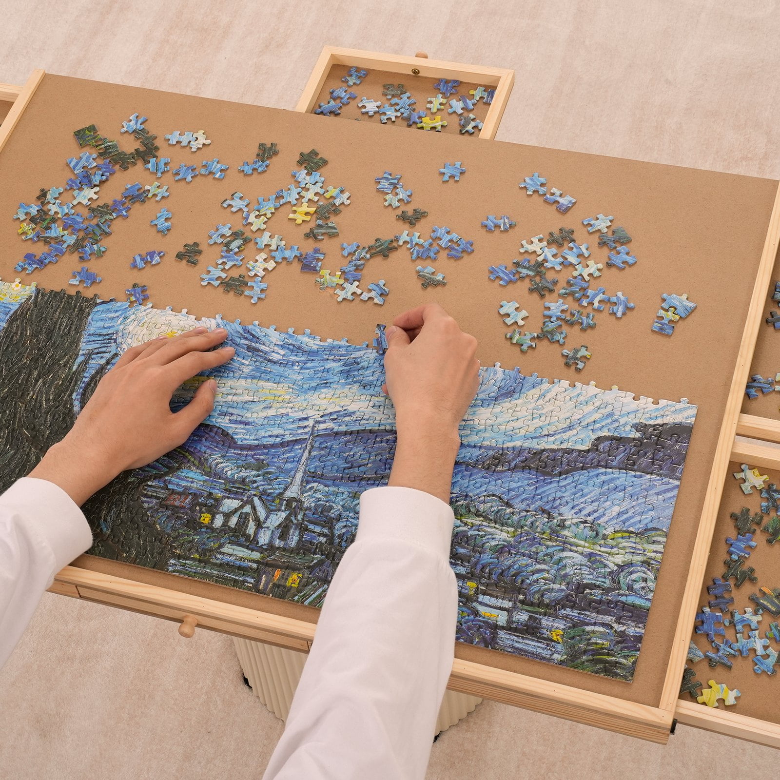 VEVOR 1000Piece Puzzle Board, 29"x21.6" Rotating Wooden Jigsaw Plateau with 6 Drawers and Cover