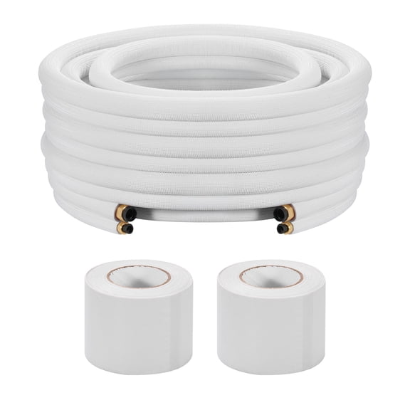 VEVOR 100ft Mini Split Line Set, 1/4” & 1/2” OD AC Copper Tubing Pipe, 3/8 White PE Thickened Insulated Coil with Flared Nuts, Strapping Tapes, for Mini Split Air Conditioner HVAC or Heat Pump System