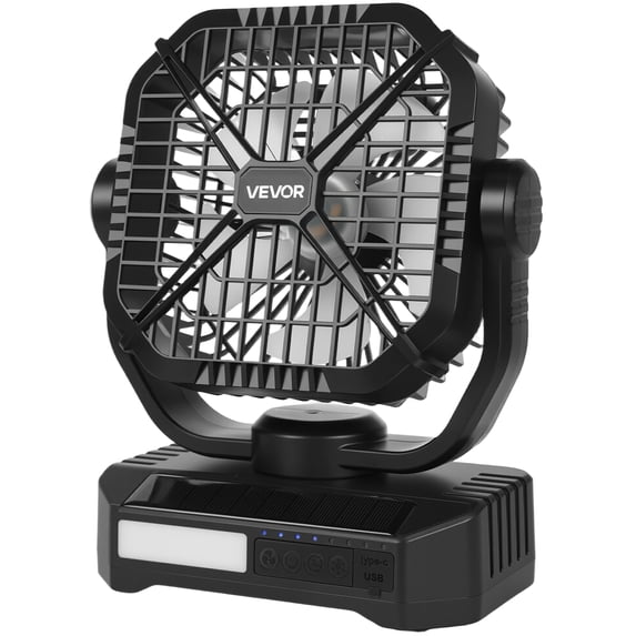 VEVOR 10400mAh Solar fan, Camping Fan with Solar Panel & LED Lantern, 7W 8 Inch Portable Rechargeable Battery Powered for Outside, 4-Speed and Quiet Operated for Picnic, Barbecue, Fishing, Travel