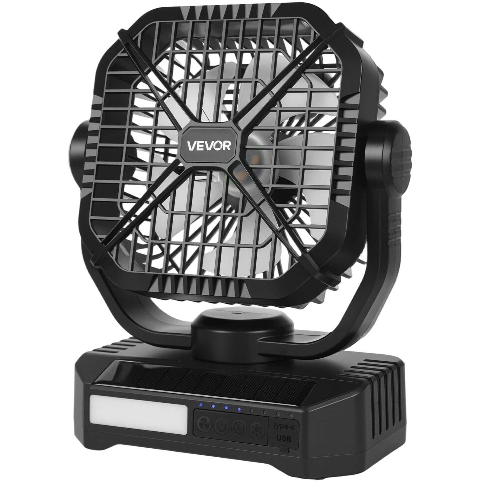 VEVOR 10400mAh Solar fan, Camping Fan with Solar Panel & LED Lantern, 7W 8 Inch Portable Rechargeable Battery Powered for Outside, 4-Speed and Quiet Operated for Picnic, Barbecue, Fishing, Travel