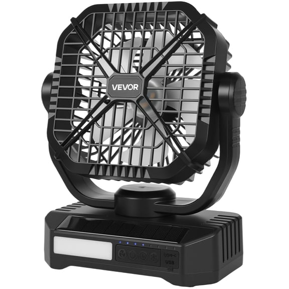 VEVOR 10400mAh Solar fan, Camping Fan with Solar Panel & LED Lantern, 7W 8 Inch Portable Rechargeable Battery Powered for Outside, 4-Speed and Quiet Operated for Picnic, Barbecue, Fishing, Travel