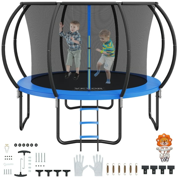 VEVOR 10FT Trampoline, 330 lbs Trampoline with Enclosure Net, Ladder, and Curved Pole, Heavy Duty Trampoline with Jumping Mat and Spring Cover Padding, Outdoor Recreational Trampolines for Kids