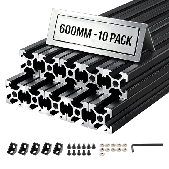 VEVOR 10PCS 2020 Aluminum Extrusion Profile, 23.62 Inch 600 mm, T Slot European Standard Anodized Linear Rail, High-Strength Extruded Aluminum Rail, for 3D Printer Parts and CNC DIY Workbench, Black