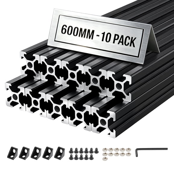 VEVOR 10PCS 2020 Aluminum Extrusion Profile, 23.62 Inch 600 mm, T Slot European Standard Anodized Linear Rail, High-Strength Extruded Aluminum Rail, for 3D Printer Parts and CNC DIY Workbench, Black