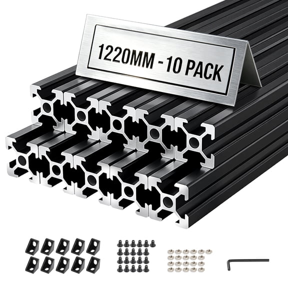 VEVOR 10PCS 2020 Aluminum Extrusion Profile, 48 Inch 1220 mm, T Slot European Standard Anodized Linear Rail, High-Strength Extruded Aluminum Rail, for 3D Printer Parts and CNC DIY Workbench, Black
