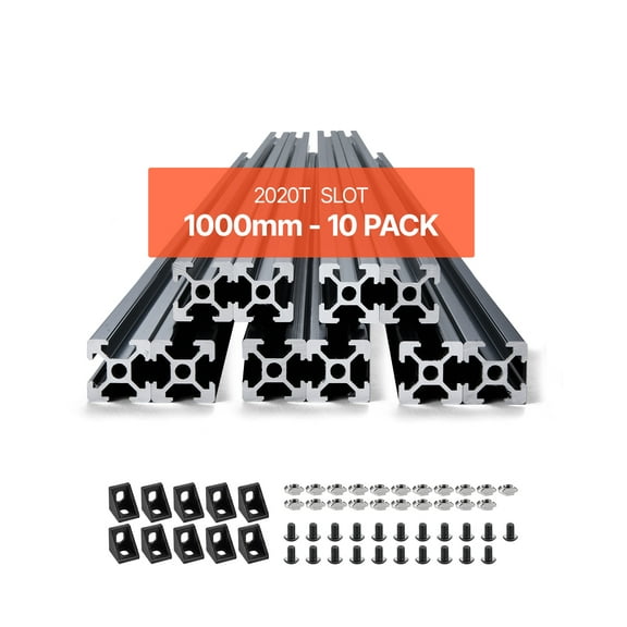 VEVOR 10PCS 39.4in (1000mm) T Slot 2020 Aluminum Extrusion Profile, European Standard Anodized Linear Rail, High-Strength Extruded Aluminum Rail for 3D Printer, CNC Machine DIY, Laser Engraving,Black