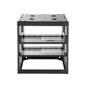VEVOR 10U Open Frame Network Rack, 23 in Depth, Wall Mounted or Floor Standing Server Rack, Heavy Duty 4 Post, with Vented Shelves & Mounting Hardware, Holds All Your Networking IT Equipment AV Gear
