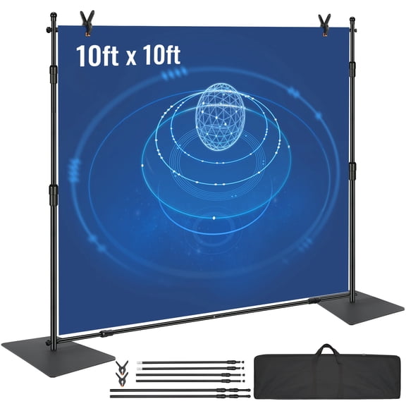 VEVOR 10ft x 10ft Pipe and Drape Kit, Heavy Duty Backdrop Stand with Carbon Steel Base, Adjustable Backdrop Support with 6 Clamps and A Carry Bag for Wedding, Party, Event, Photography, and Exhibitio