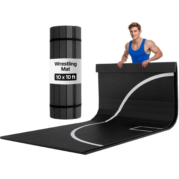 VEVOR 10x10 ft Wrestling Mat, Martial Arts Thick Mat for Home Gym Workouts Exercise, Waterproof PVC Roll-Up Training Mats with Circles, for Gymnastics, Tatami, Jiu Jitsu BJJ MMA Judo, Boxing, Black