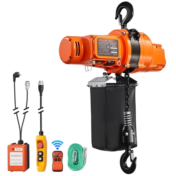 VEVOR 1100 lbs Electric Chain Hoist, 20 ft Lifting Height, 120V Single Phase Overhead Crane with 328 ft Wireless & 15 ft Wired Remote Control, Power Electric Hoist for Factories, Warehouses, Garages