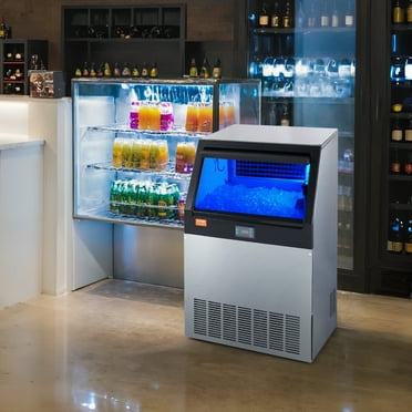 VEVOR 110V Commercial Ice Maker 200LBS/24H, Stainless Steel Under Counter Ice Machine with 100LBS Storage, 80PCS Clear Cube, Auto Operation, Blue Light, Include Water Filter, 2 Scoops, Connection Hose