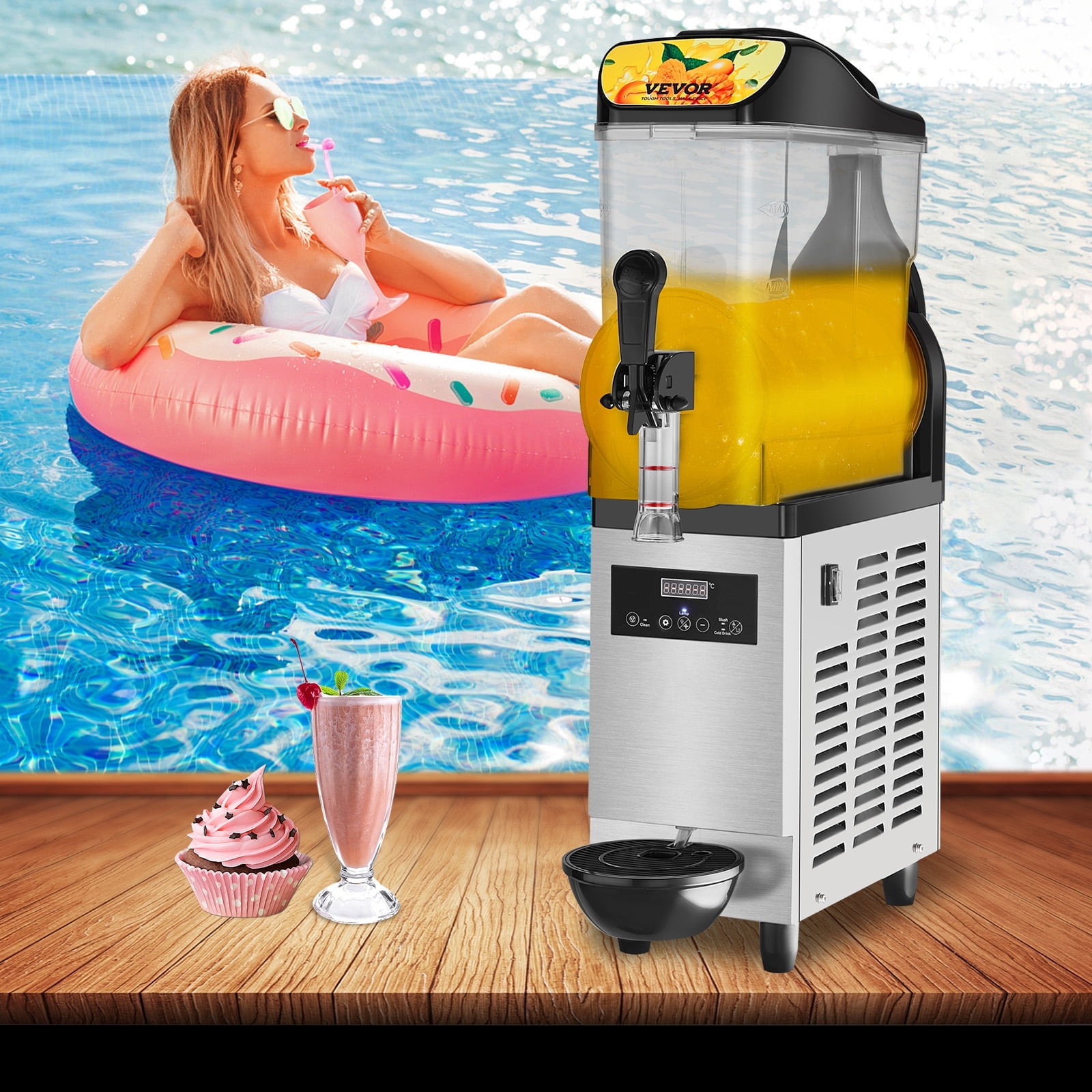 Free Shipping VEVOR 110V Commercial Slushy Machine 12L Temperature Soft Ice Cream Maker 370W LED Display Automatic Clean Preservation Function for Supermarkets Cafes Restaurants Snack Bars Walmart