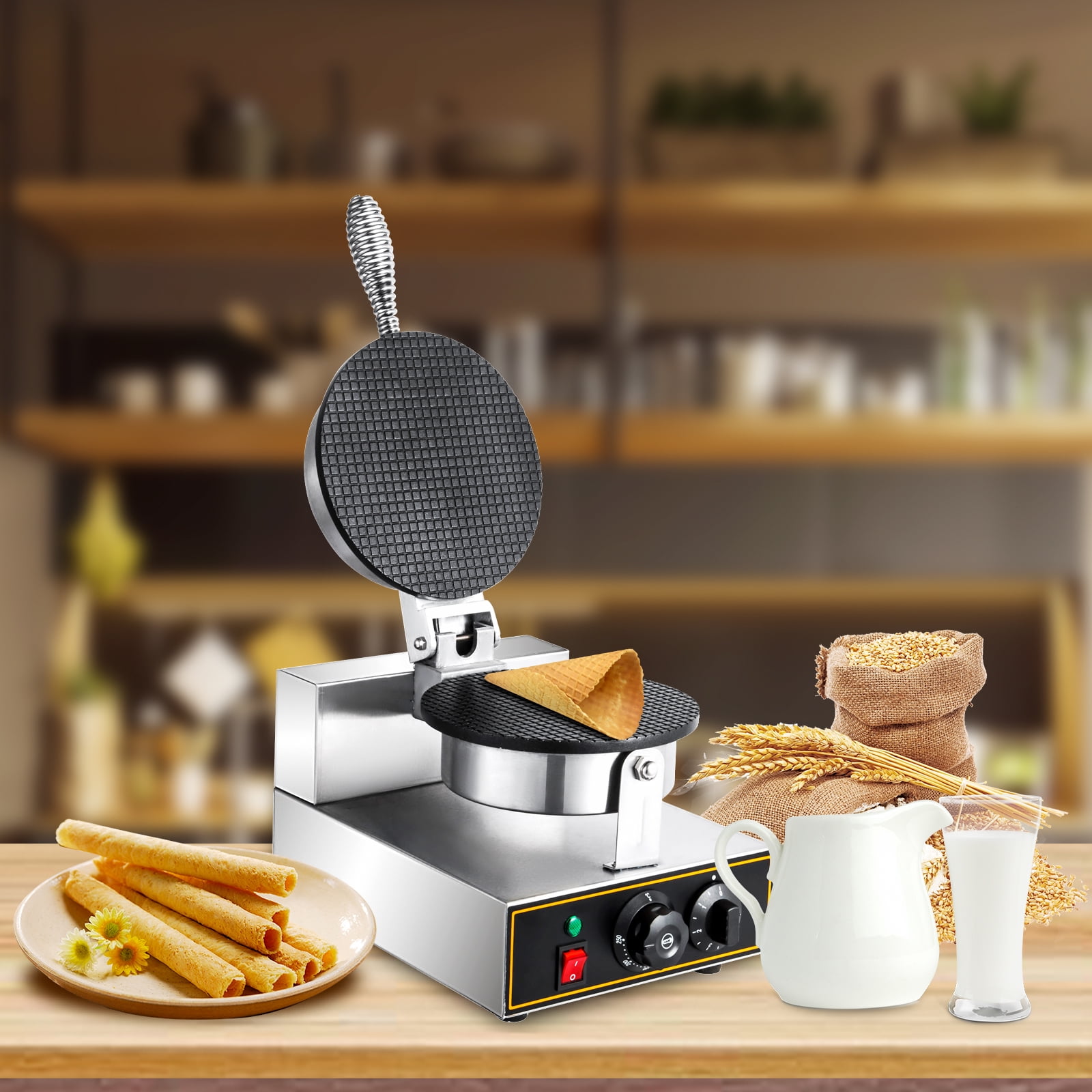 VEVOR Silver Stainless Steel Waffle Maker, 1400W