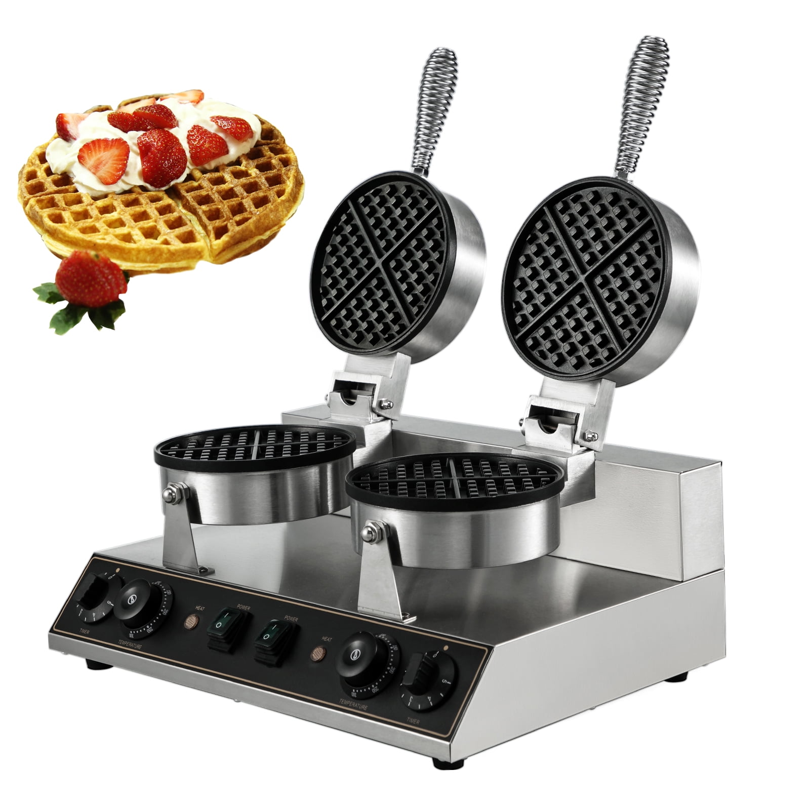 2X 6 Non Stick Dual Round Waffle Maker Large Waffle Maker For Home &  Commercial