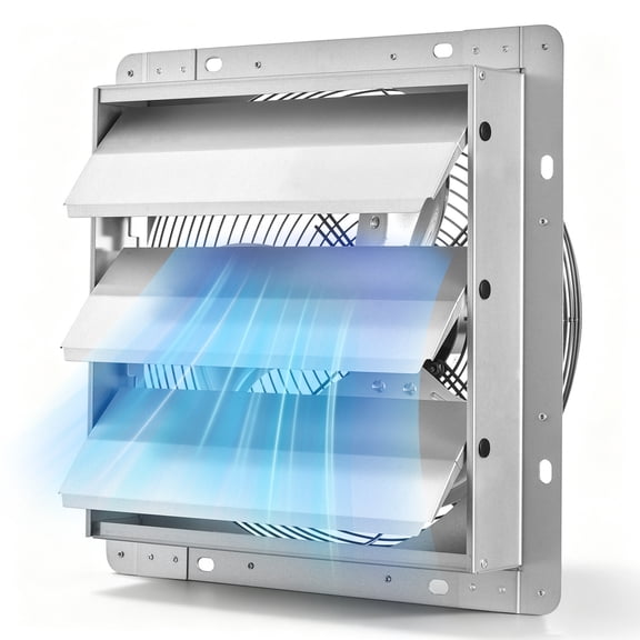 VEVOR 12 Inch Shutter Exhaust Fan Wall Mounted 1347 CFM Automatic Louvers, Sturdy Steel Housing, Low Noise, AC Motor, Ventilation and Cooling for Attic, Garage, Barn, Greenhouse, Workshop, Silver